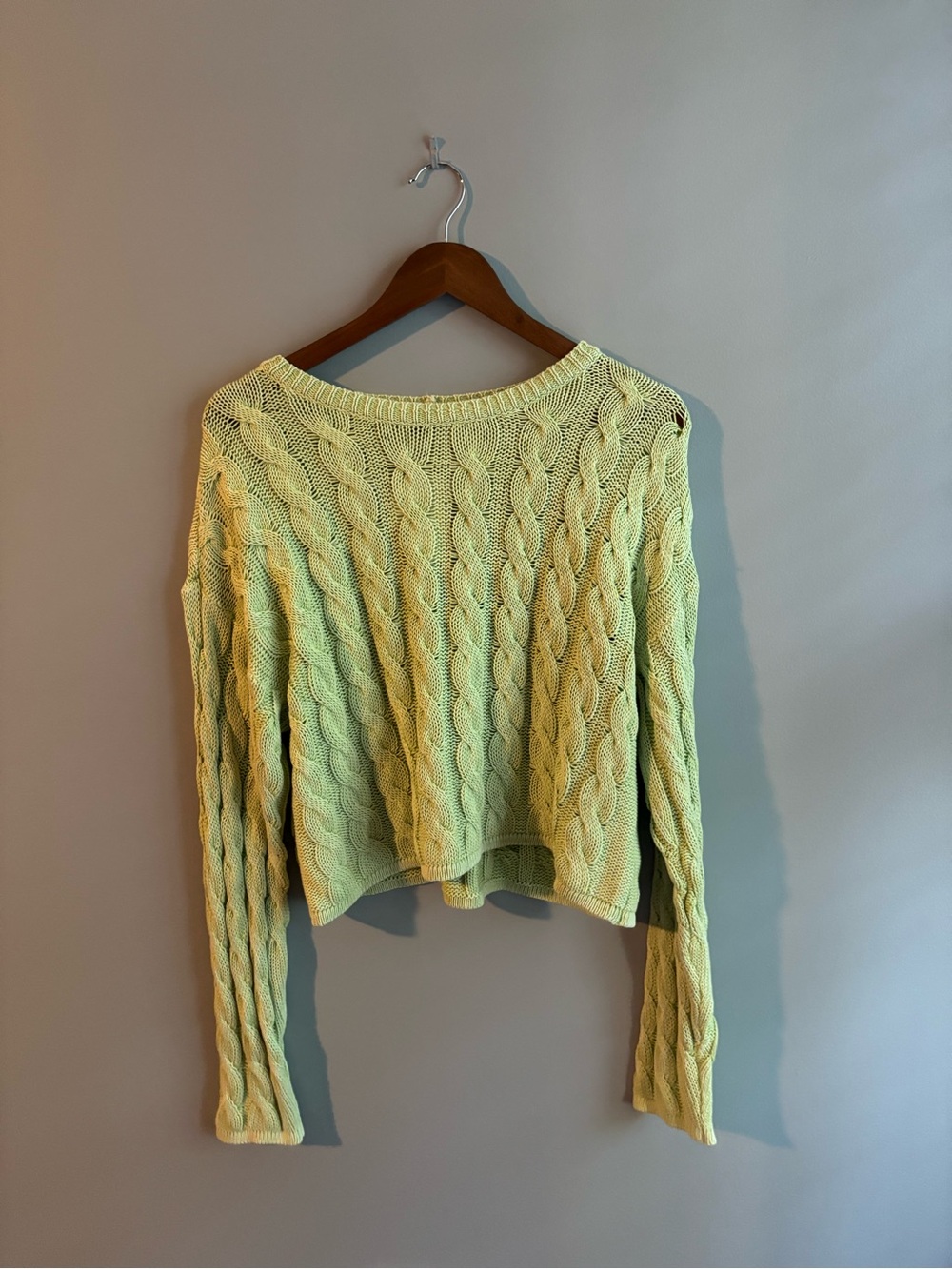 American Eagle Outfitters Pale Yellow Cable Knit Crew Sweater